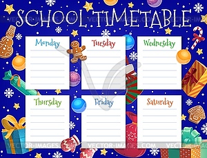 School timetable with christmas tree ornaments - vector image