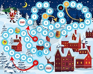 Настольная игра в канун Рождества с Дедом Морозом и домиками - изображение в векторе / векторный клипарт