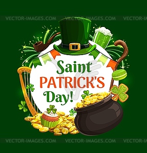 Irish holiday St. Patricks day symbols, lettering - vector image