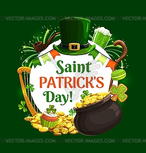 Irish holiday St. Patricks day symbols, lettering - vector image