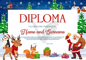 Diploma or certificate with Christmas characters - stock vector clipart