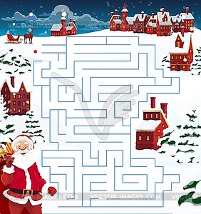 Child Christmas maze, labyrinth game template - vector clip art