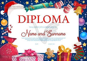 Christmas holiday kids diploma with gifts - vector image