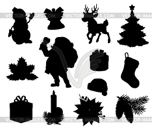Рождественский праздник черные силуэты - рисунок в векторном формате