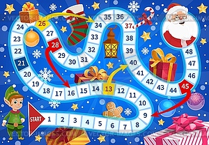 Kids Christmas roll and move boardgame template - vector clipart