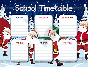 School timetable template with Santa character - vector image