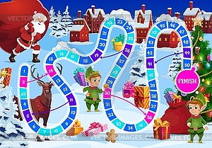 Новогодняя настольная игра для детей с Дедом Морозом и эльфами - векторное графическое изображение
