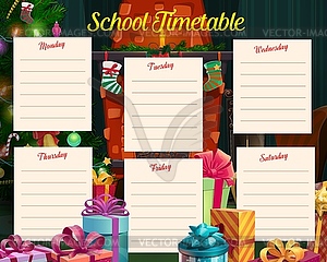 Christmas holidays school timetable with gifts - vector clipart