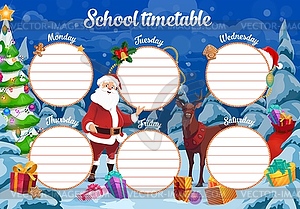 Christmas school timetable with Santa and reindeer - vector image