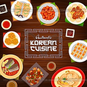 Korean food cuisine menu dishes and Korea meals - vector clipart