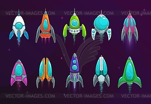 Cartoon space rockets space ships icons - vector image