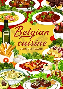 Belgian cuisine food menu meals dishes, Belgium - color vector clipart