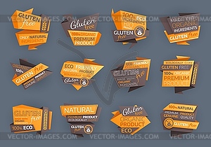 Gluten free food labels, organic natural product - vector clip art