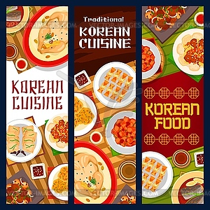 Korean cuisine menu food dish, restaurant banners - vector image