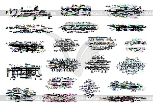 Glitch and digital pixel noise textures - vector clipart