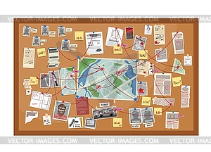 Crime board of police detective investigation - vector image