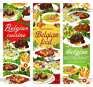 Belgian food cuisine, menu meals dishes, banners - vector clipart