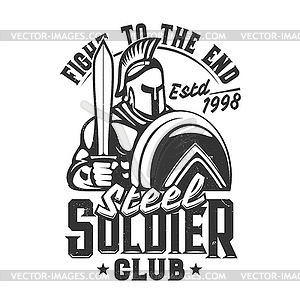 Gladiator warrior with sword tshirt print - vector clipart