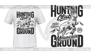 Mountain sheep hunt t-shirt print mockup, emblem - vector image