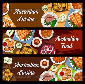 Australian food cartoon meals banners set - vector image