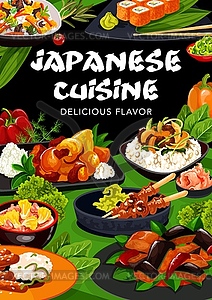 Japanese cuisine food, rice, fish, meat, vegetable - vector clipart / vector image