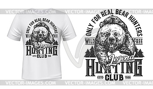 Медведь охотничий клуб футболка с принтом макет дикое животное - векторное изображение клипарта