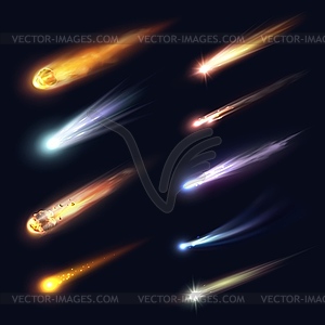 Space meteors, comets, asteroids, realistic - vector clipart