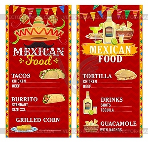 Mexican restaurant menu template, food and drink - vector clip art