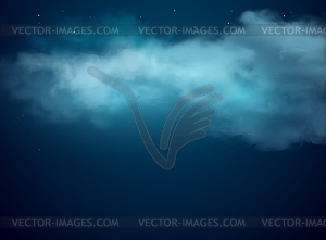 Night sky background with realistic stars, clouds - vector image