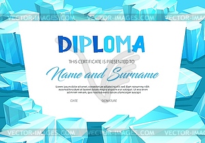 School education diploma with ice crystals - vector image