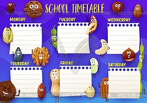 Education school timetable template with nuts - vector image