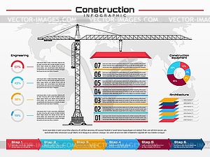 Инфографика со строительным краном - стоковый клипарт