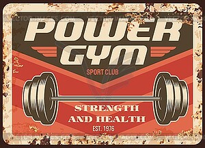 Sport club rusty metal plate, promo card - vector clipart / vector image