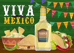 Mexican fiesta party food and drink, Viva Mexico - vector clipart