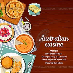 Australian cuisine food menu meals dishes, cover - vector clipart