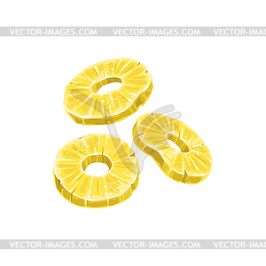 Pineapple dried fruits, dry food candied sweets - vector clipart