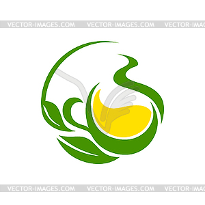 Green tea with lemon and herbal leaves - vector clip art