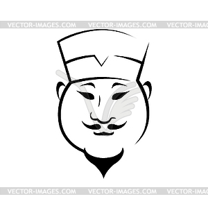 Happy asian chef outline - vector clip art