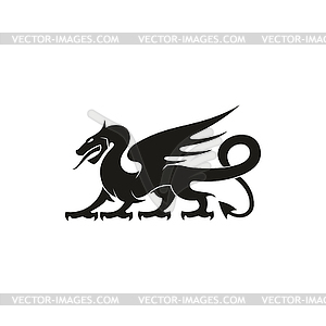 Black dragon heraldic animal silhouette - vector clip art