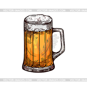 Beer in mug with foam alcohol drink - royalty-free vector image