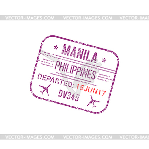 Manila airport visa stamp, border control seal - vector image