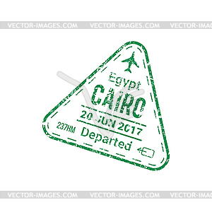 Visa stamp of Cairo airport, departed country sign - vector image