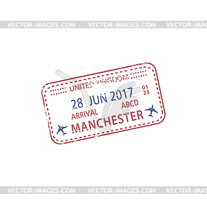 Visa stamp, arrival to Manchester airport - vector clipart