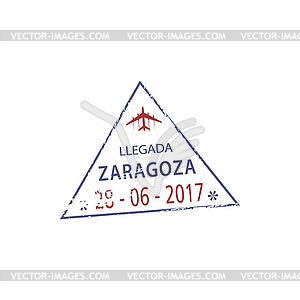 Arrival stamp to Spain Zaragoza airport visa sign - royalty-free vector image