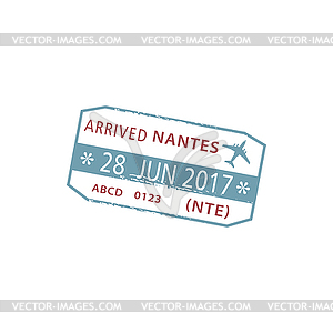 France Nantes airport arrival visa stamp - vector EPS clipart