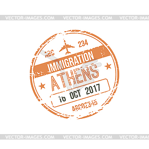 Immigration arrival visa stamp to Athens - vector clip art