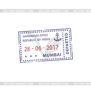 Marine visa stamp, Mumbai Republic of India depart - vector image