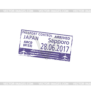 Japan border visa stamp, Sapporo airport control - vector image