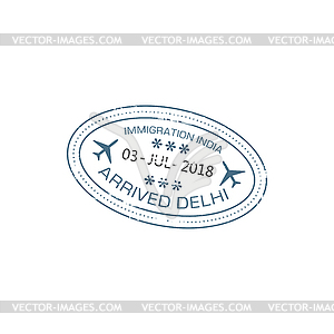 Visa stamp arrived to India, Delhi airport - vector image