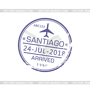 Arrived Santiago visa stamp arrival sign - stock vector clipart